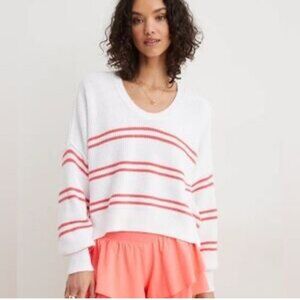 NWOT Aerie Beyond Cropped Sweater Womens Striped Cotton Knit Oversized Size XL